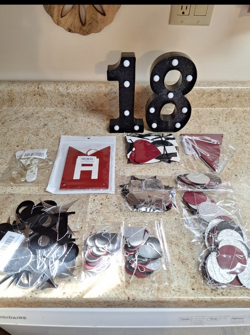 18th Birthday Party Decoration Set - Maroon, Black & Silver